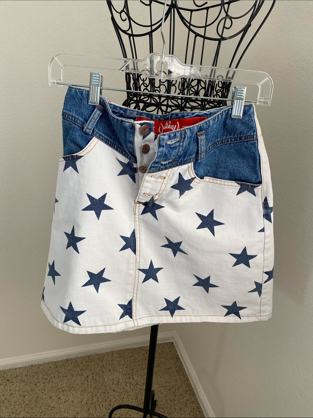 Outlaw White & Blue Star Print Denim Mini Skirt